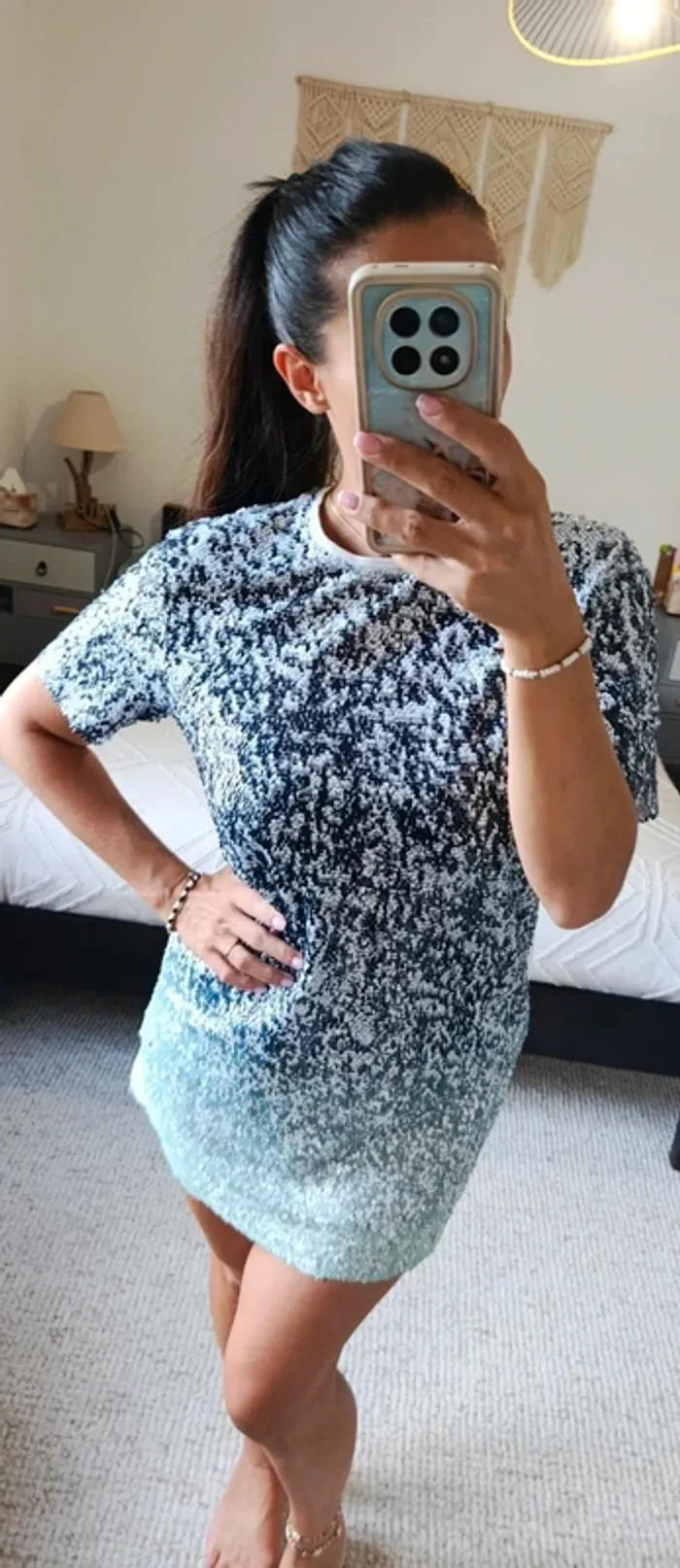 Robe sequin Zara M gris vert d'eau menthe - photo numéro 3