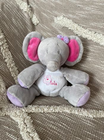 Peluche doudou 21cm Arthur et Lola éléphant gris blanc et rose très bon état
