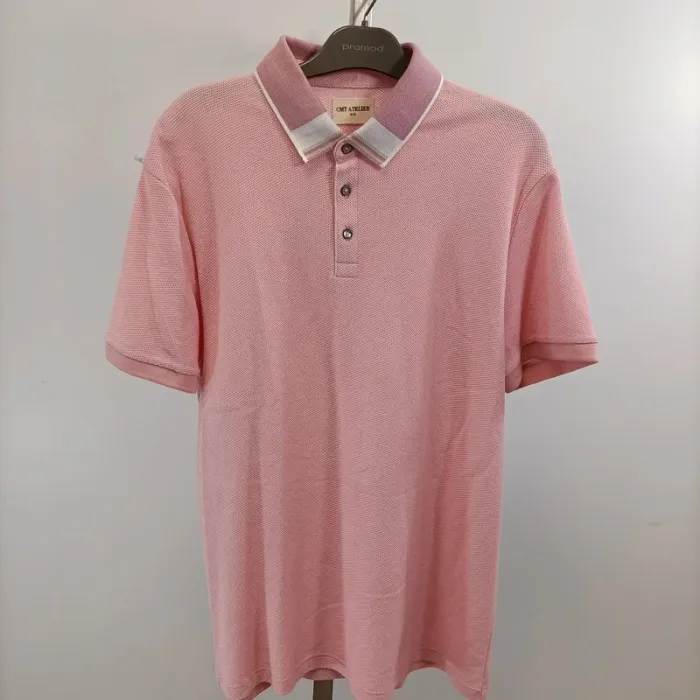Polo homme rose clair col chemise boutons- taille M- CMT A333