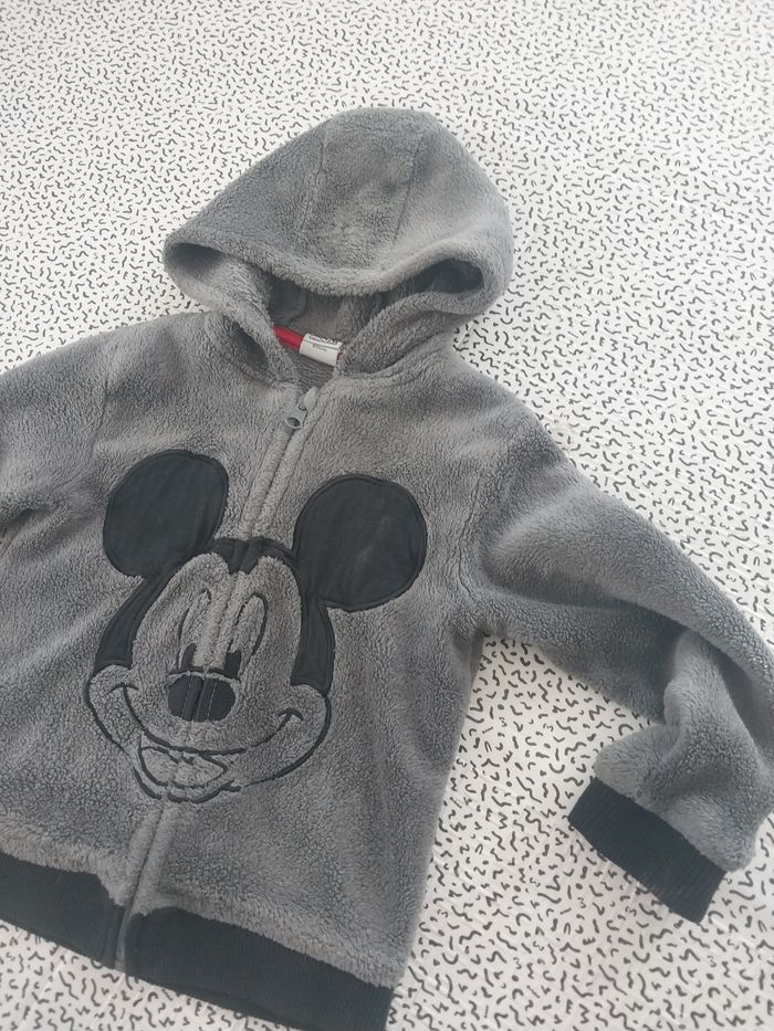 Sweat zippé Disney Mickey 5 ans gris polaire capuche chaud mixte - photo numéro 2
