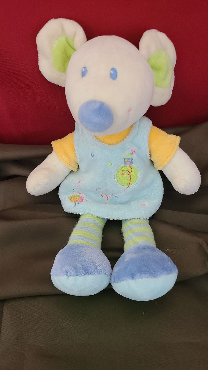 Souris MOTS D'ENFANTS doudou robe bleu - photo numéro 4