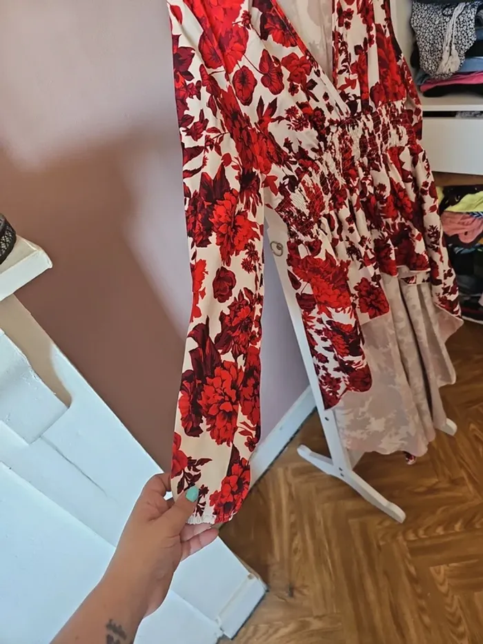 Blouse manche longue fleur rouge t46 - photo numéro 2