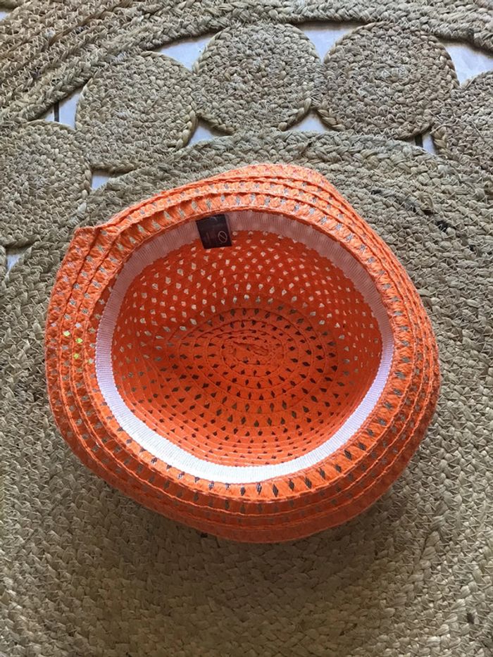 Beau chapeau femme borsalino ajourée couleur corail orangé taille - photo numéro 4