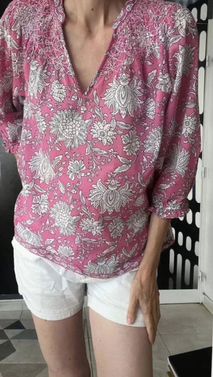 Blouse imprimée en coton bio fushia Libellule - photo numéro 13