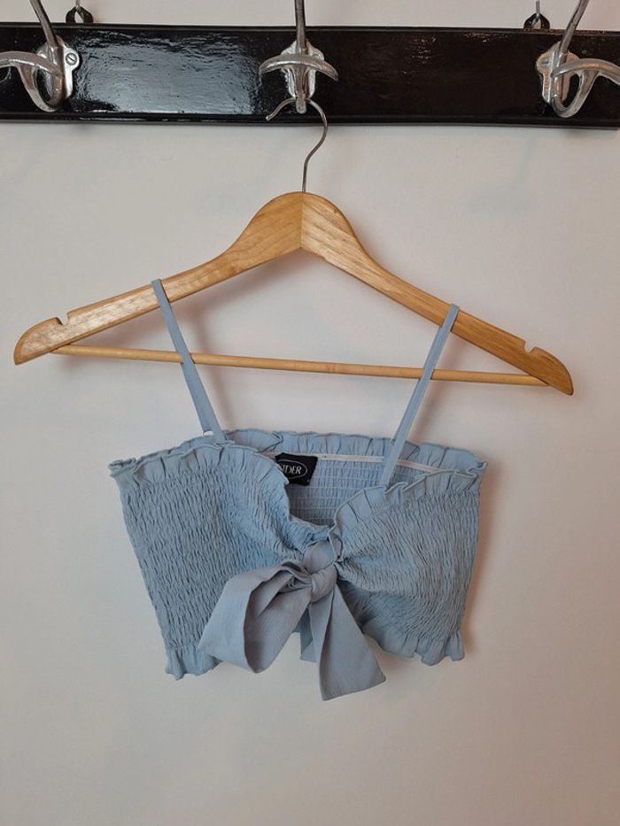 Top crop smoké bleu ciel XS