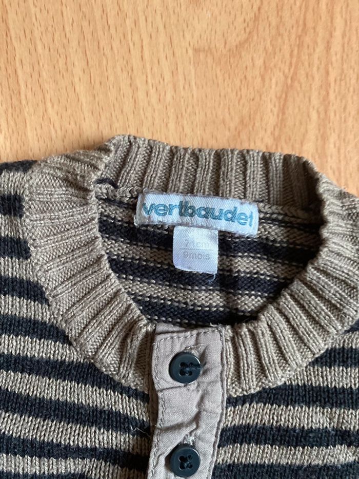 Joli pull à rayures noir et marron Vertbaudet T. 9 mois/71 cm garçon TBE - photo numéro 5
