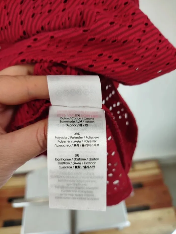 T-shirt rose fushia, manches volants broderie anglaise transparence taille M - A165 - photo numéro 7
