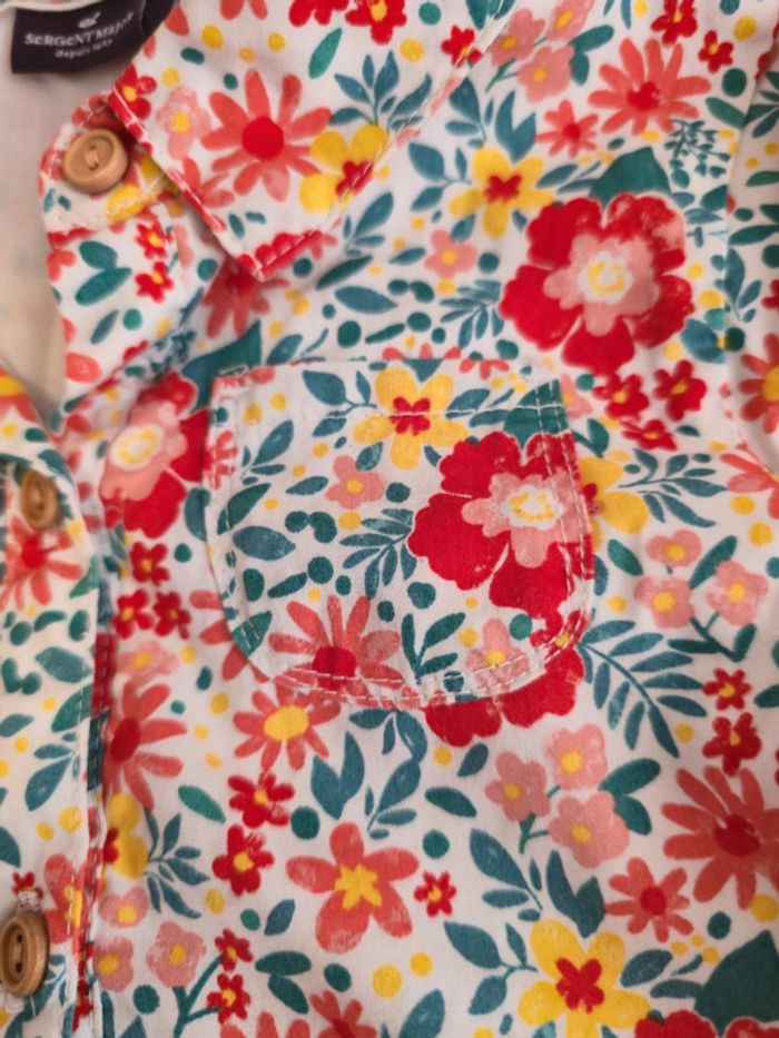 Magnifique robe fleurie rouge jaune vert bandeau rouge Sergent Major 2 ans - photo numéro 5