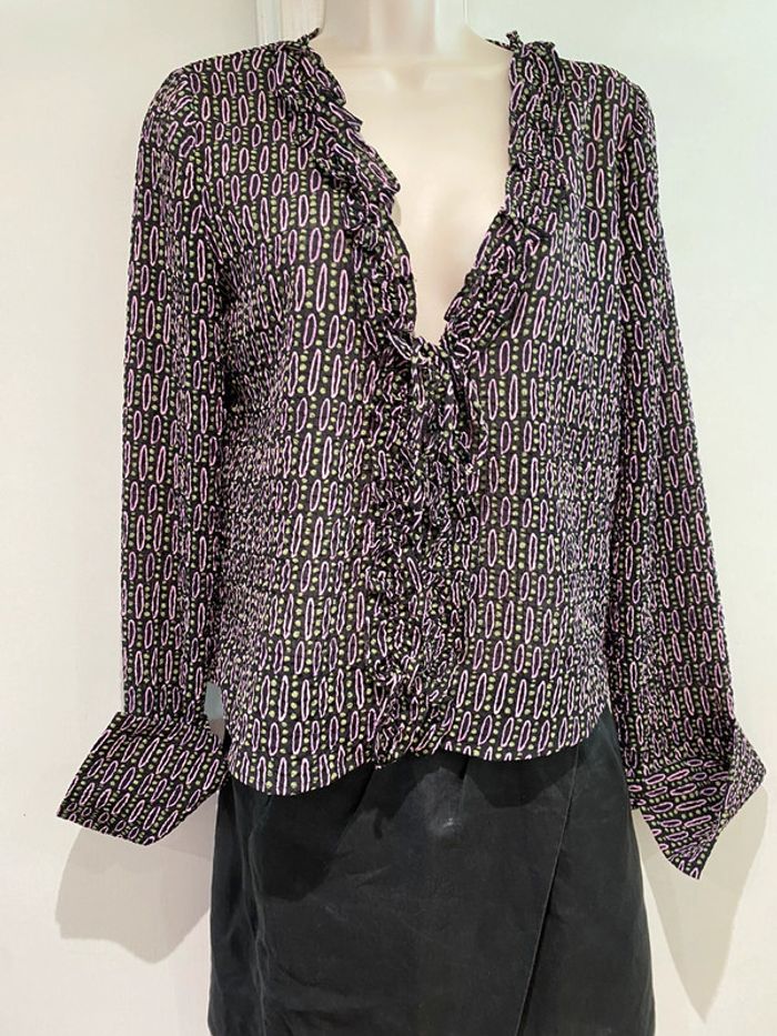 Chemise Zara, taille M/38 Rose noir  vert polyester, élasthane - photo numéro 4