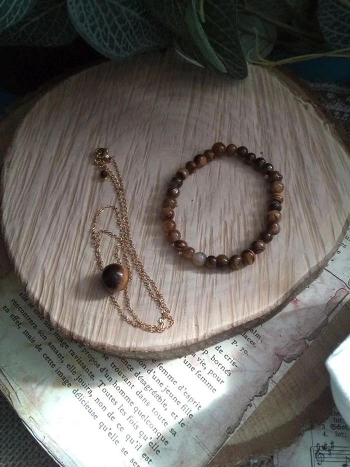 Parure collier + bracelet oeil de tigre naturelle - photo numéro 8