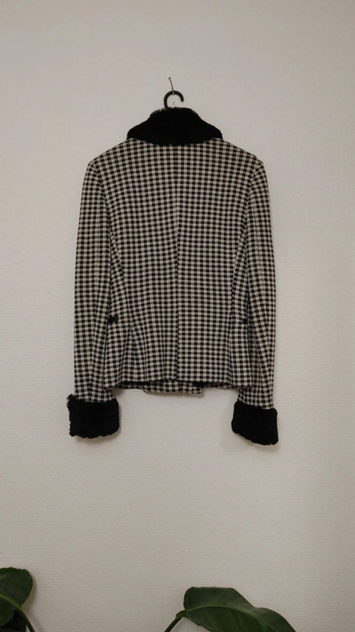 Magnifique veste en laine 100 % vintage rétro fourrure manche col élégant chic élégant cuir - photo numéro 5