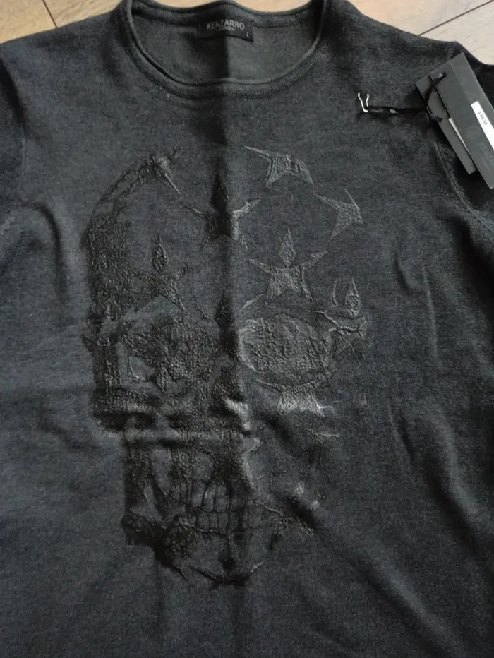 Pull gris foncé homme tête de mort manches longues L - photo numéro 2