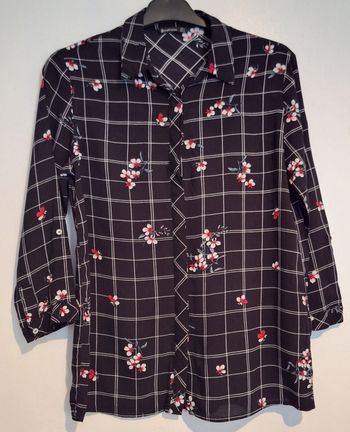 Chemise imprimée carreaux et fleurs manches 3/4