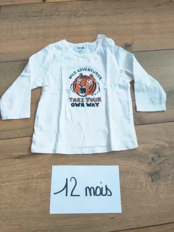 T-shirt blanc manche longue bébé garçon 12 mois Kiabi