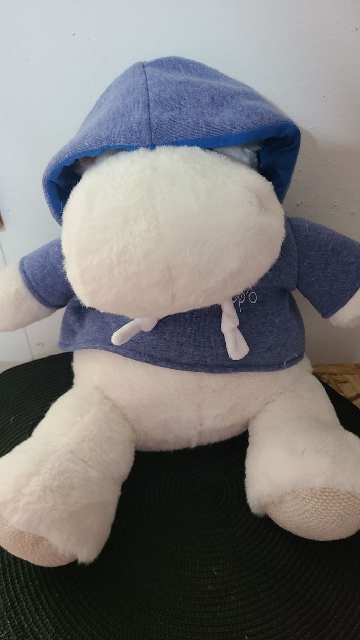 Peluche hippopotame polyester 45 cm collection HIPPO COOL blanc/bleu - photo numéro 4