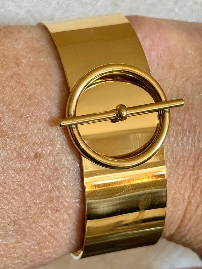 Jonc large ouvert cercle tige traversante acier inoxydable or - photo numéro 5