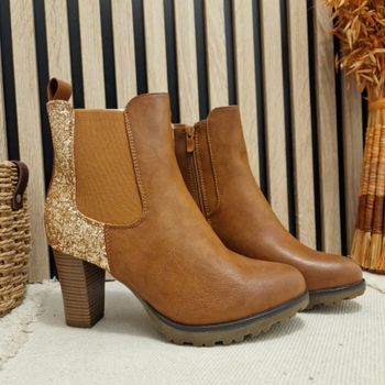 Bottines camel paillettes gold talons