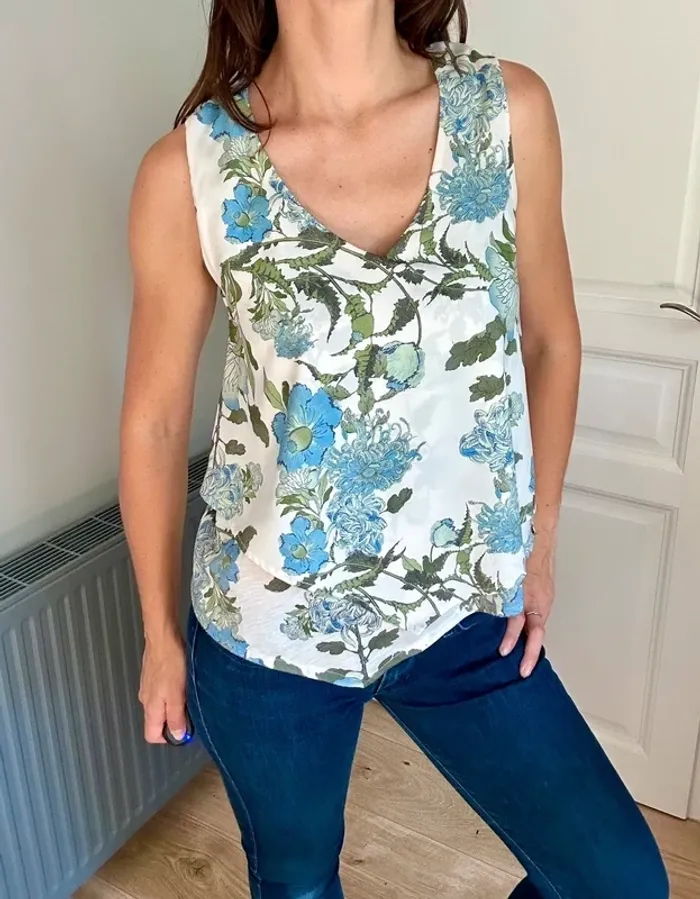 Blouse Salsa – imprimé fleurs bleues & vertes – T36 / S / 1 - photo numéro 5