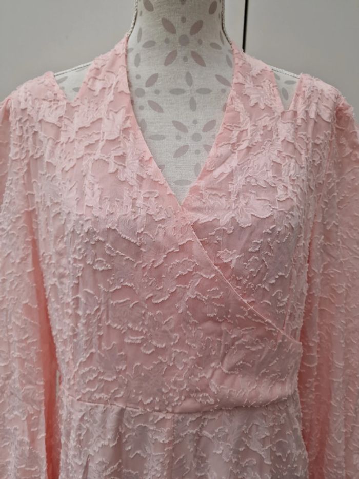 Robe Longue Dentelles Fleurs Rose Poudre - photo numéro 4