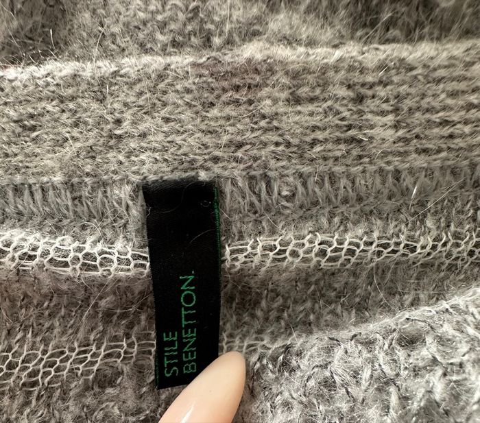 Cardigan oversize maille ajourée gris et blanc mohair Benetton T38 M - photo numéro 7