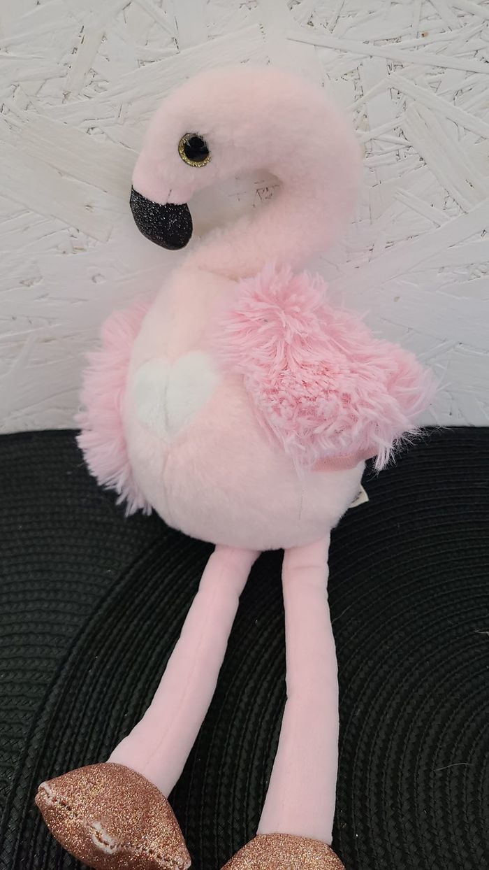 doudou flamant rose cœur blanc pattes doré - photo numéro 2