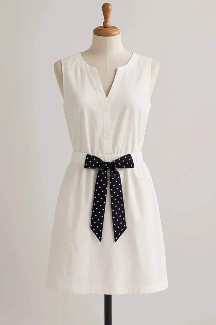 Robe blanche / crème nœud bleu marine à pois Vero Moda Taille S - photo numéro 2