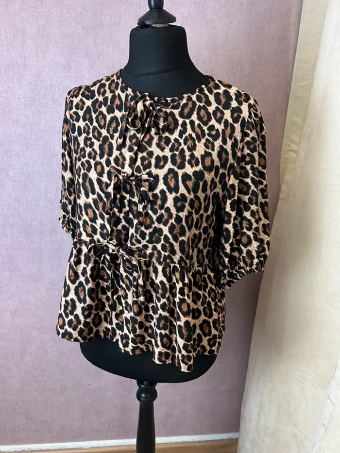 Top femme blouse femme taille 38 taille 40 chemise léopard à noeuds