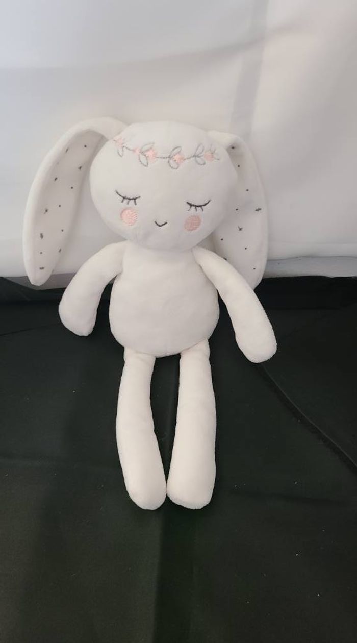 DOUDOU PELUCHE SIMBA TOYS LAPIN BLANC ENDORMI COURONNE FLEUR ROSE