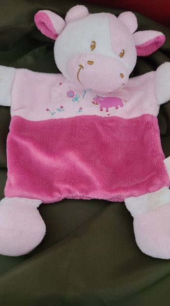 Doudou plat vache rose Gémo Vetir fleurs