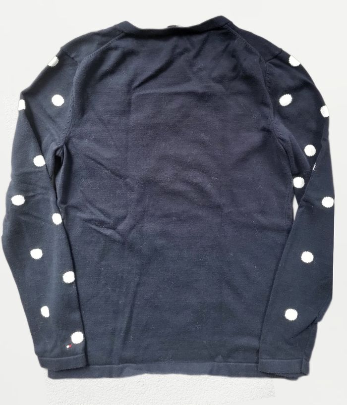 💙 Pull femme Tommy Hilfiger – Bleu marine à pois blancs – Col V – Taille S - photo numéro 2