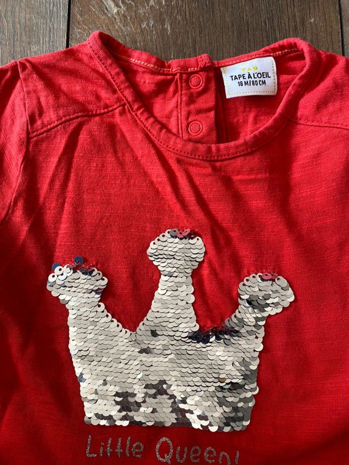 T-shirt manches longues rouge couronne strass TAO 18 mois - photo numéro 2