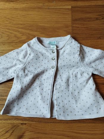 Gilet fille Obaibi 3 mois rose pâle à pois dorés brillants