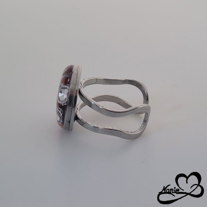 Bague ajustable ronde argentée et orange - photo numéro 3