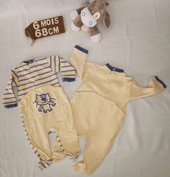 Pyjama 👣 mixte lot de 2,verbaudet, coton, 6mois/67cm, grenouillère - photo numéro 2