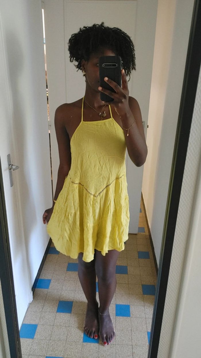 Mini robe estivale dos nu jaune poussin or - photo numéro 7