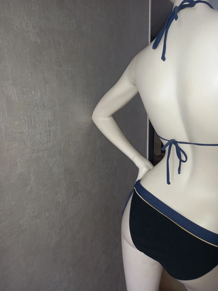 maillot de bain 2 pièces banana moon dentelle noire doré et bleu marine taille 36/38 - photo numéro 4