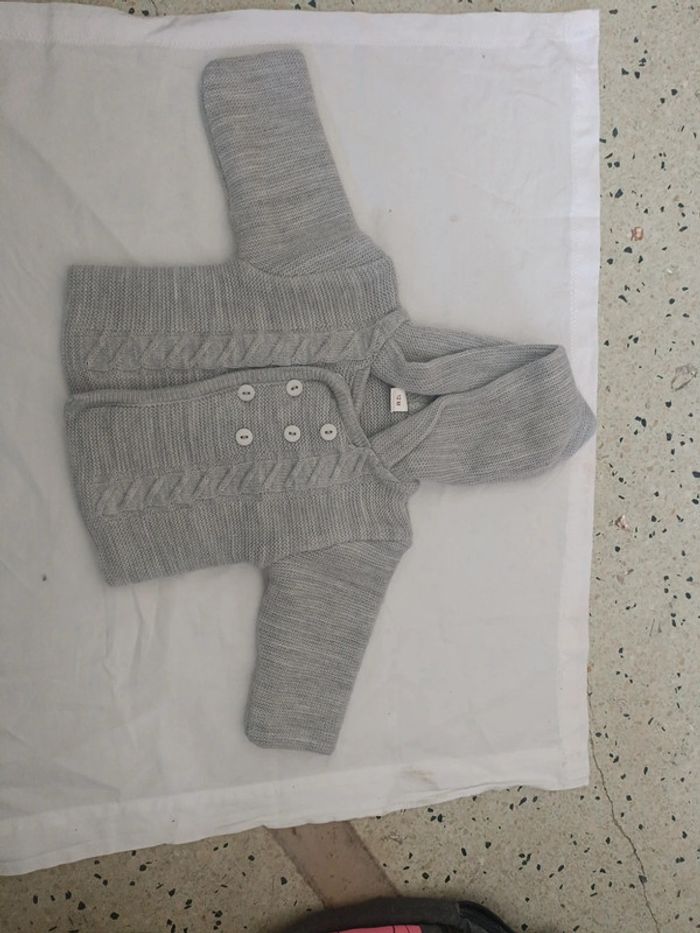 Gilet garçon gris en laine très chaud 12 mois