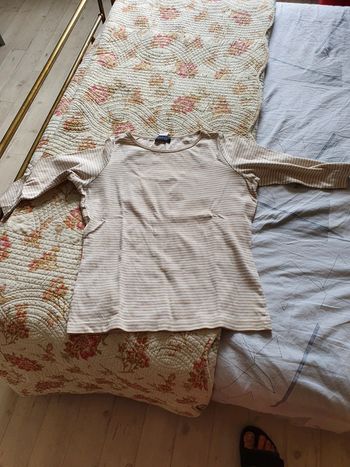 Tee shirt blanc à  raies somewhere manches 3/4 coton