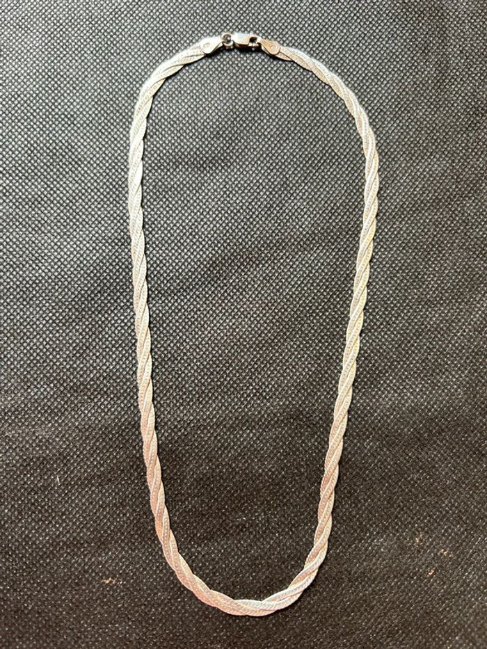 Beau collier plat en argent massif tressé femme TBE - photo numéro 10