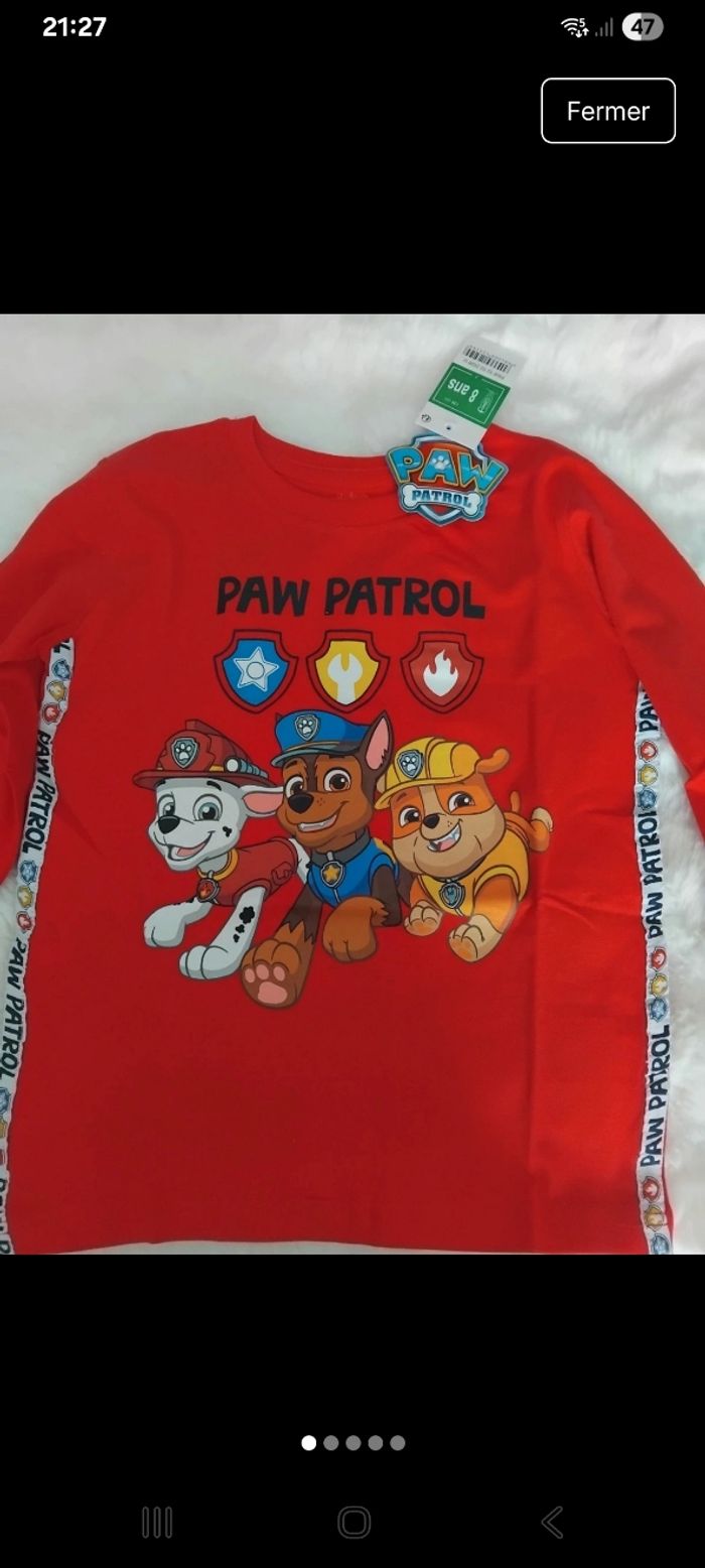 Tee-shirt manches longues paw patrol, neuf, 8 ans