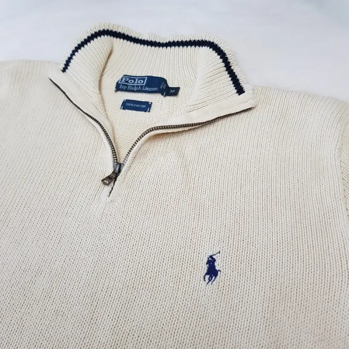 Pull Camionneur half demi zip Ralph Lauren M Beige - photo numéro 4