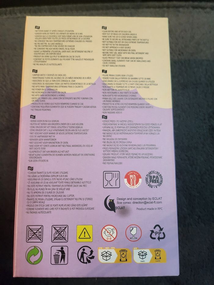 Gourde enfant blanche et mauve avec stickers 460 ml neuve - photo numéro 5