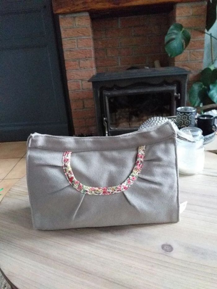 Sac Cosmétique de Voyage / Trousse de toilette ou maquillage coton bio beige & rose - Body Nature
