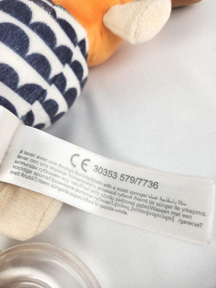 Peluche Doudou Chien Tape à l'Oeil - Hochet - Orange Bleu Jaune - photo numéro 10