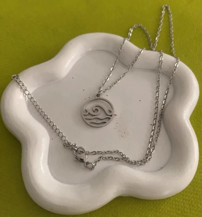 Collier mixte surf vague mer océan en acier inoxydable argenté - photo numéro 2