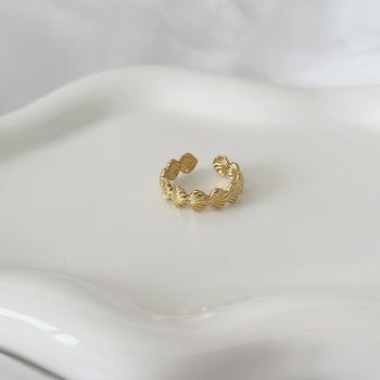 Bague dorée ajustable coquillages en acier inoxydable