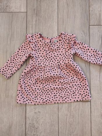 Robe rose à pois noirs 9/12 mois