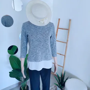 💎 Blouse 2en1 gris pailleté et blanc • 36 / S • Clockhouse • Très bon état 💎