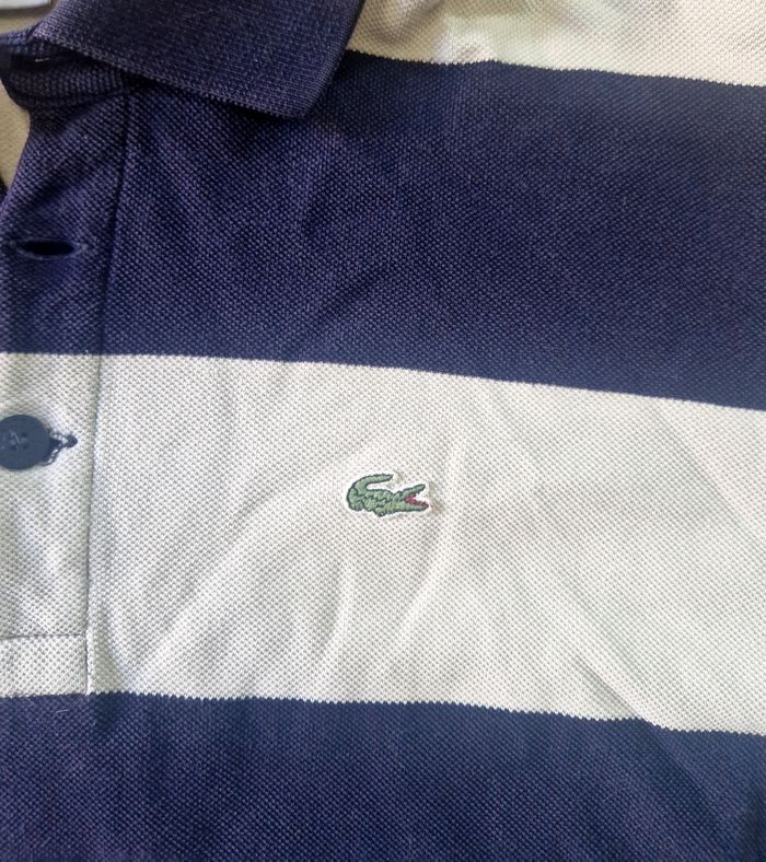 Polo manches longues  , homme , Lacoste , Devanlay  , vintage , a rayures  , rugby style  , bleu , blanc  , taille  XL - photo numéro 6
