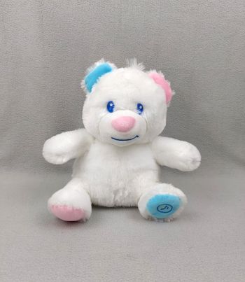 Doudou peluche ours Magicalin Splash toys blanc bleu rose 25 cm Son lumières HS